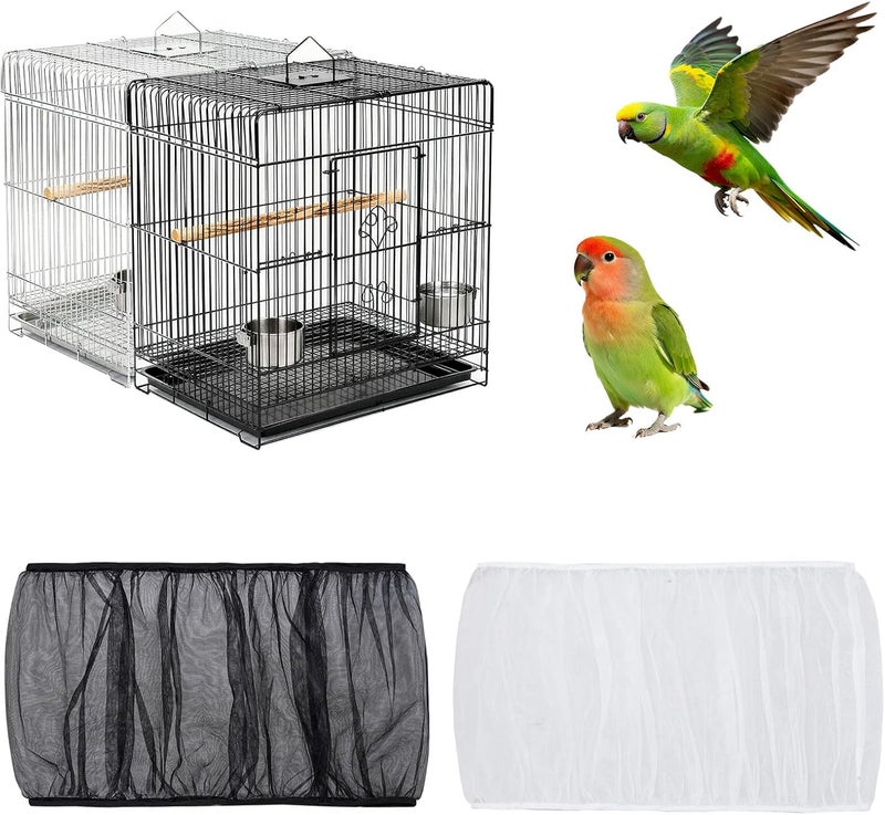 Fengek 2 Pcs Adjustable Bird Cage Cover & Seed Catcher Net - Stretchy Bird Cage Accessories for Night Cover & Seed Guard (White + Black) - Image 1